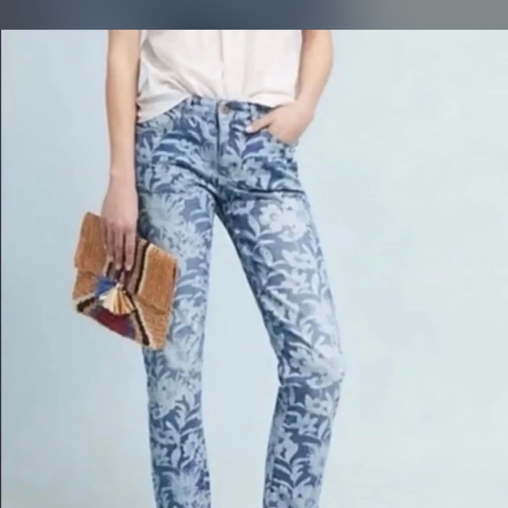 Pilcro and the Letterpress Blue Floral Straight Leg Jeans